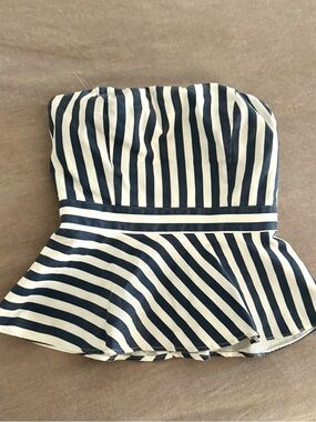 Vici Navy and White Strapless Peplum Top